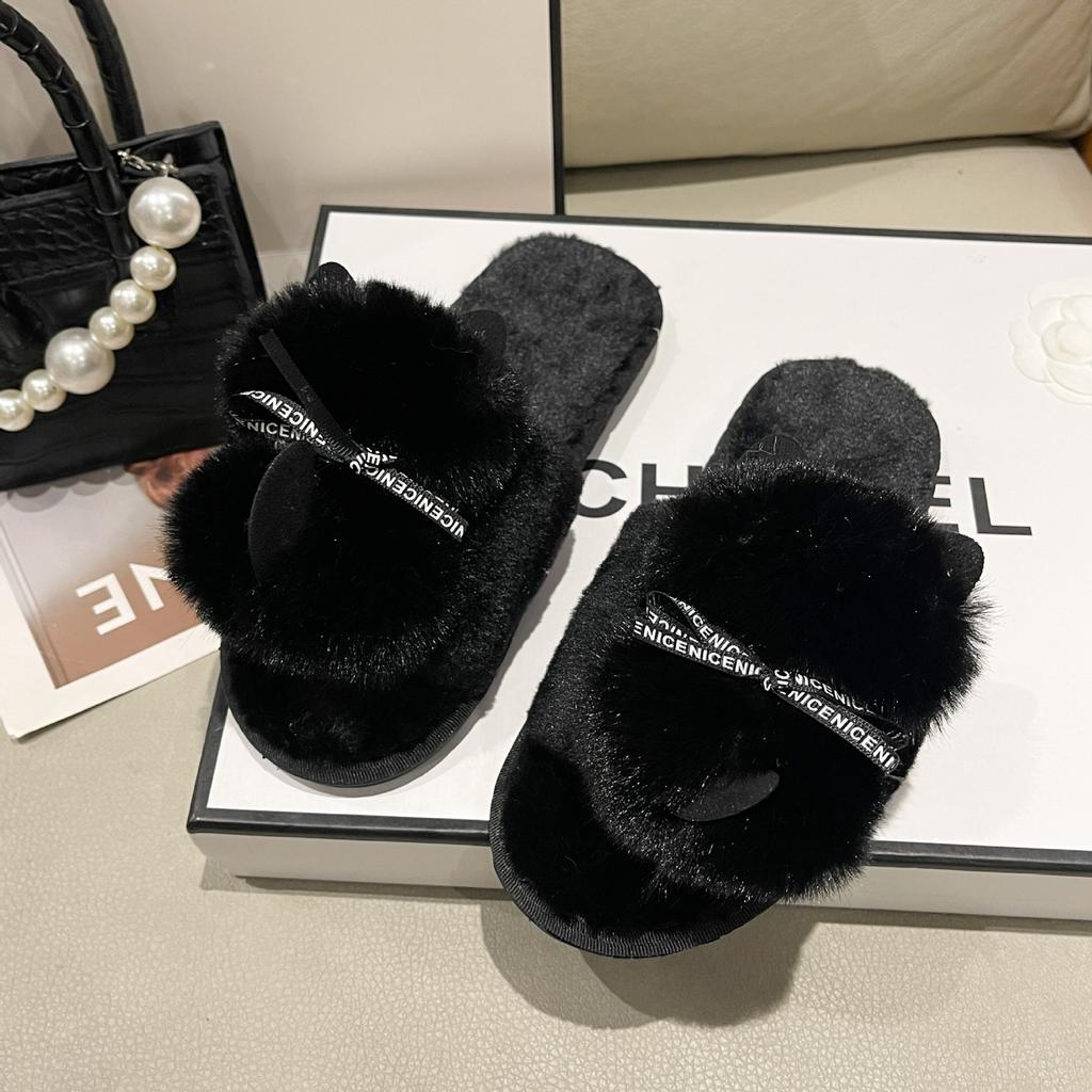 Amazon große Größe flauschige Hausschuhe Zuhause Indoor flache Sohle warm Ein-Wort-Hausschuhe Baumwollhausschuhe Schuhe