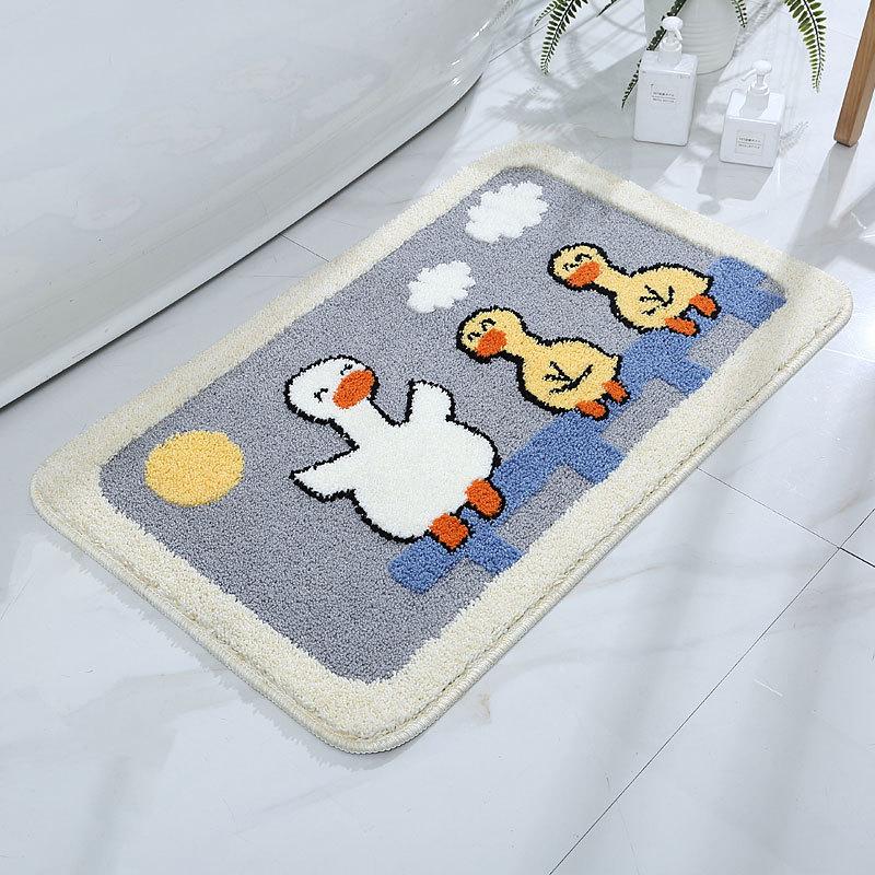 Cartoon Bathroom Bathroom Absorbent Non-slip Mat Bedroom Children's Room Carpet Cute Ducklings Into The Door Foot Mat