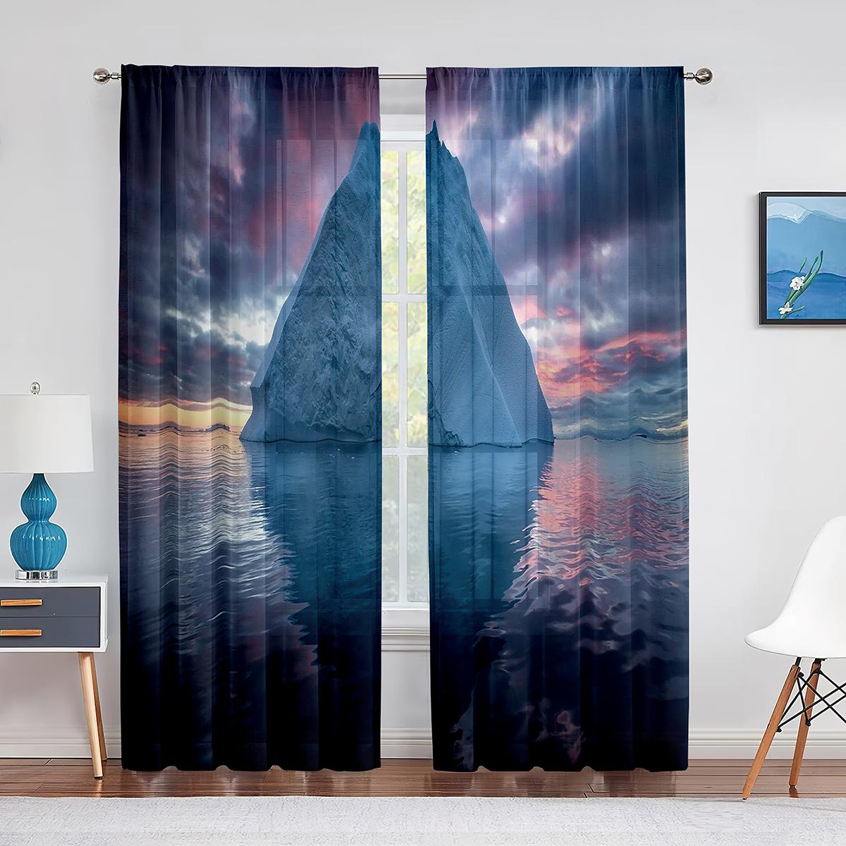 Paysage Naturel d'Iceberg Antarctique Rideau Voilage pour Salon Chambre à Coucher Rideau Voile Fenêtre de Cuisine Rideaux en Tulle Décoration de Maison 1 PCS W100XH250cm&Rod Pocket