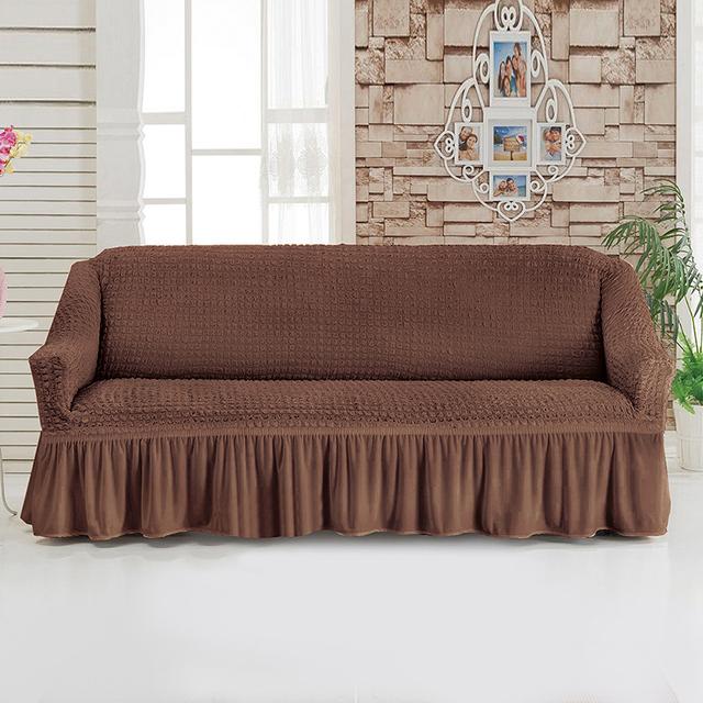 Universal Sofa Furniture Slipcover With Skirt Fitted Couch Cover For 1 /2 /3 /4 Seaters ,Washable Top Elastic Durable Seersucker Material