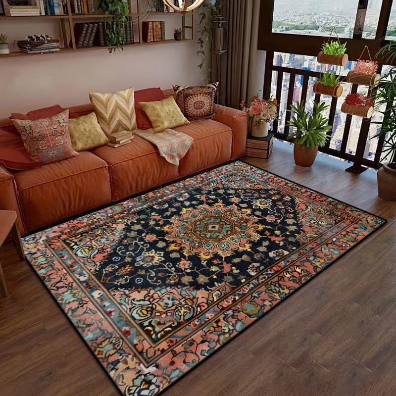 Retro Persian Living Room Rugs Decoration Bedroom Floor Mats Customizable Anti Slip Washable Short Velvet Office Carpet Lounge