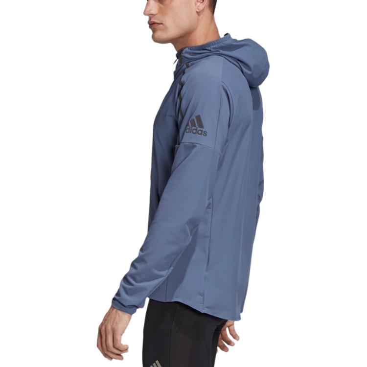 Adidas Striped Comfortable Zip-Up Hooded Long Sleeve Jacket Men Jacket Blue FJ6583