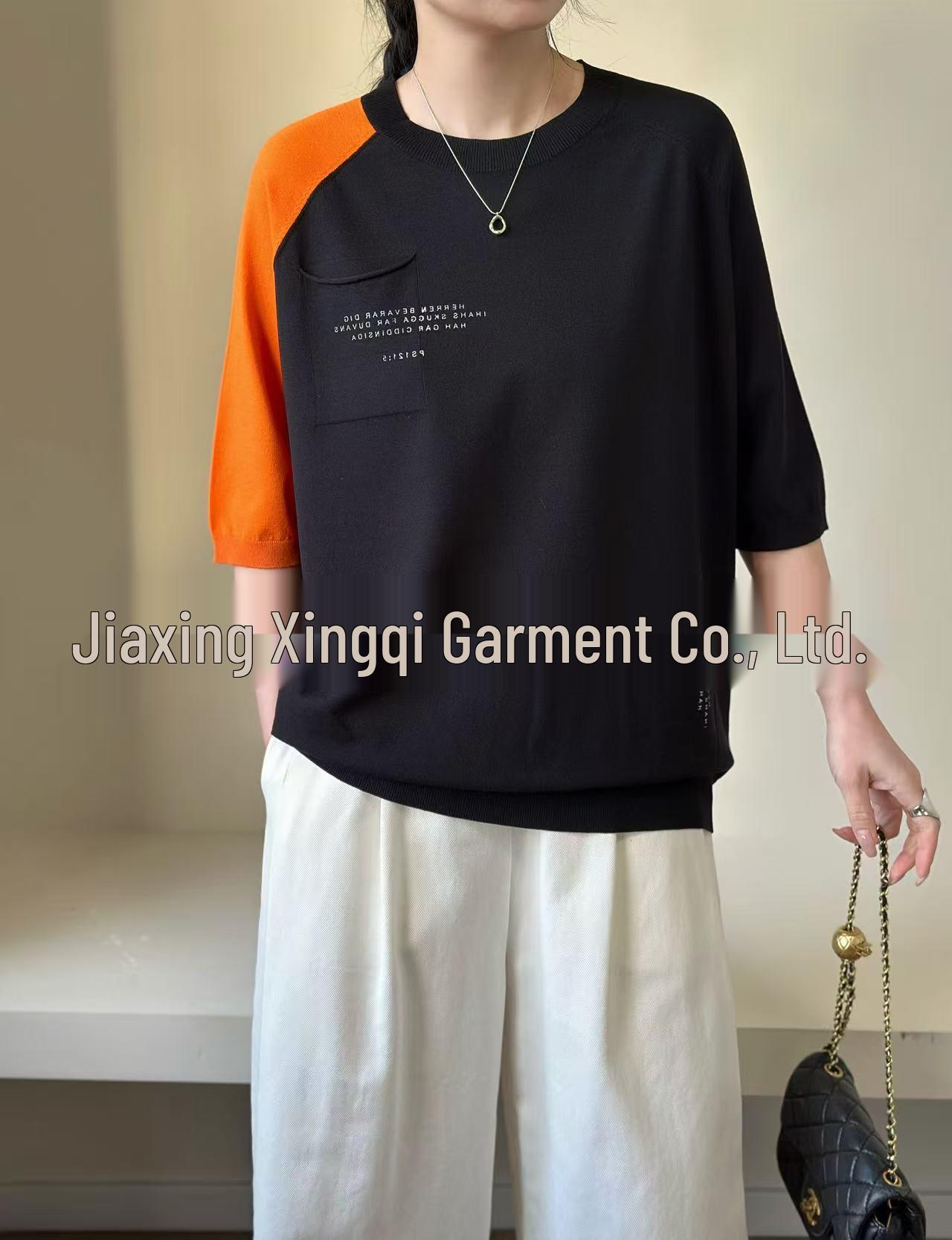 European Cross-Border Loose Knit T-Shirt - Large, Round Neck, Short Sleeve, Printed Design One Size чёрный