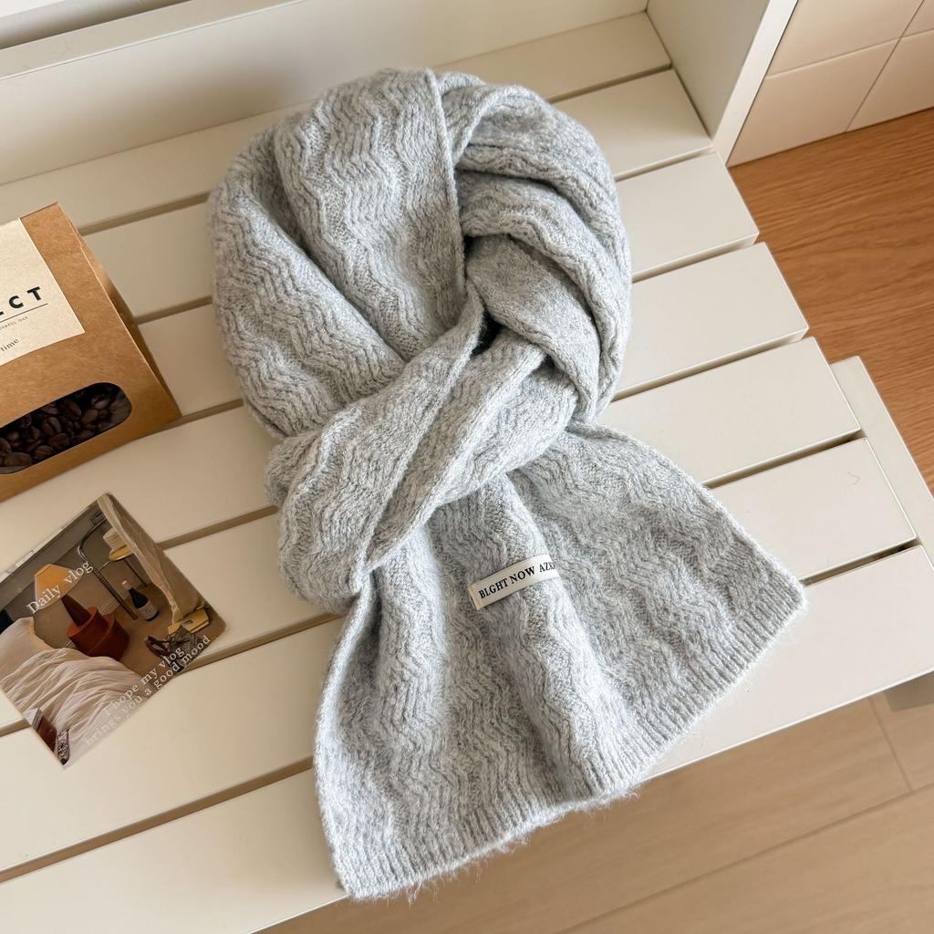 Winter new wavy knitted scarf women's solid color blended thickened warm scarf shawl dual-purpose