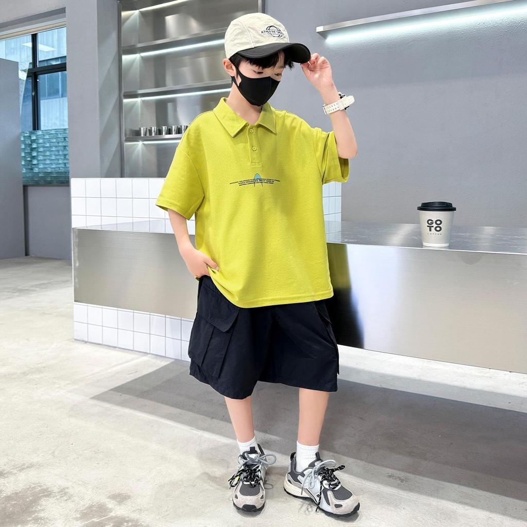 Boys' Short Sleeve Polo Shirt & Five-Point Shorts Set - Trendy Summer Sportswear Two-Piece Set