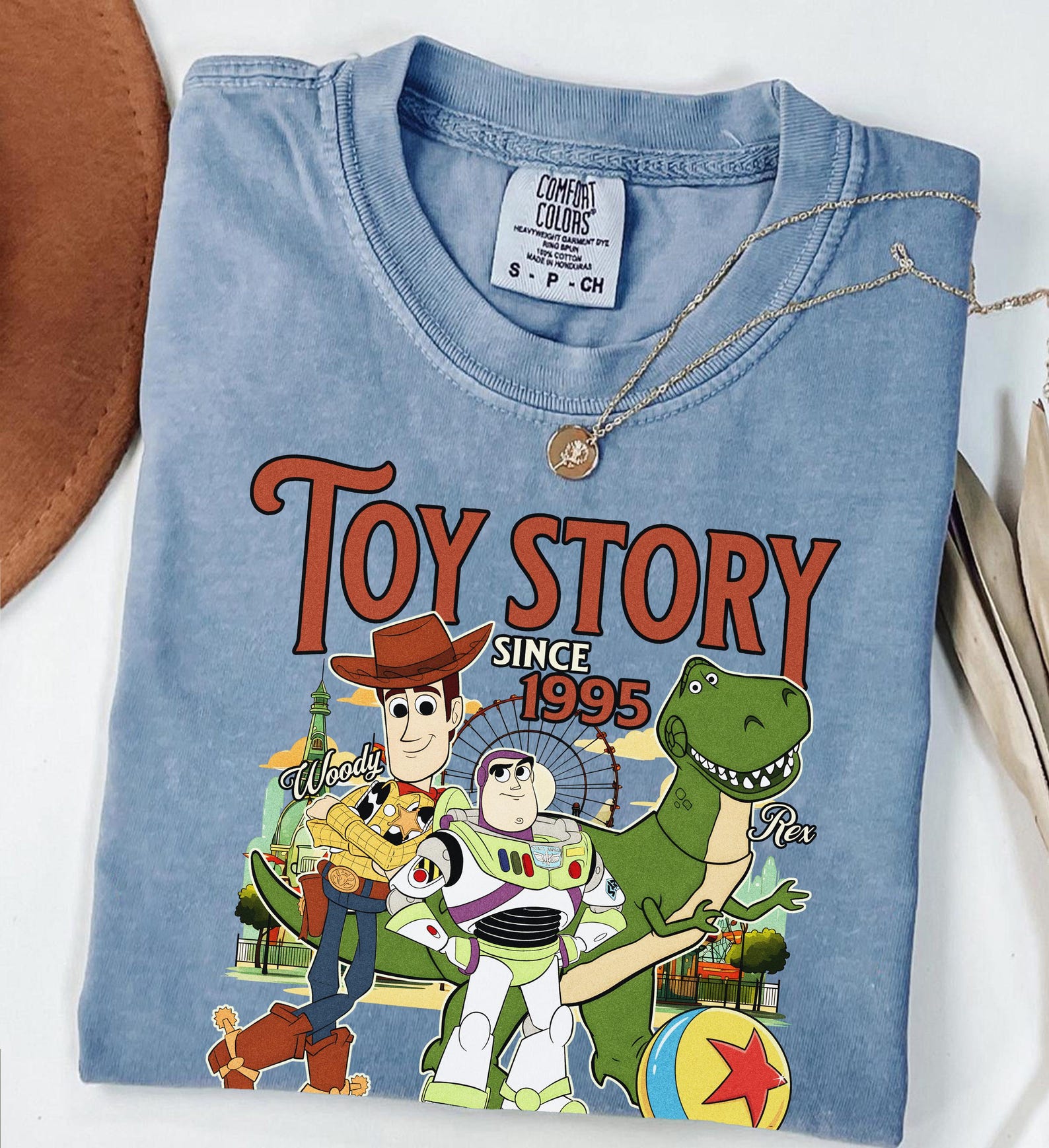 Toy Story Retro T-Shirt, Woody Buzz Rex, Comfort Colors Tee, Since 1995 M