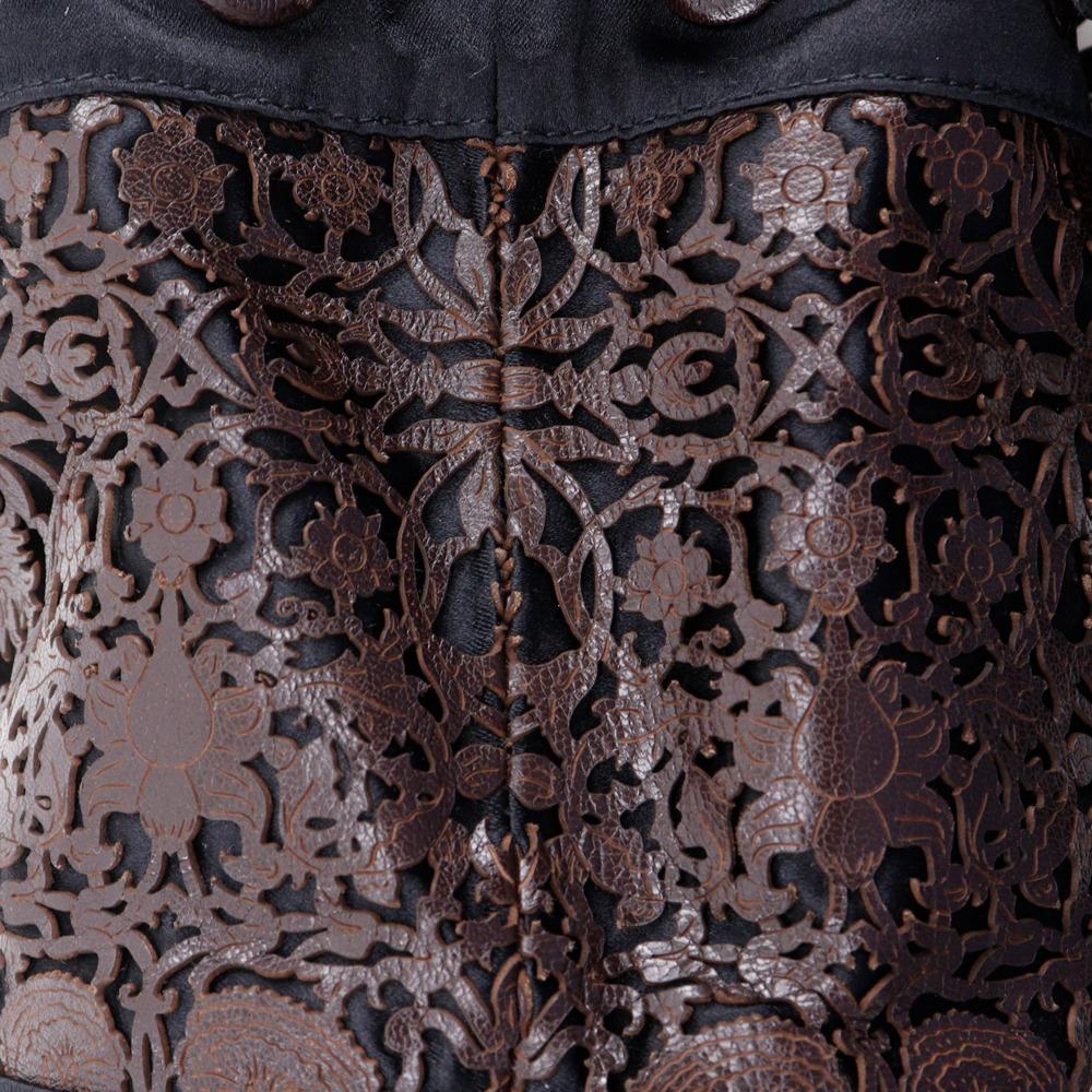 BOTTEGAVENETA Geldbörse Handtasche Perforiertes Leder Fransen Schwarz / Braun Satin/Leder Damen Gebraucht