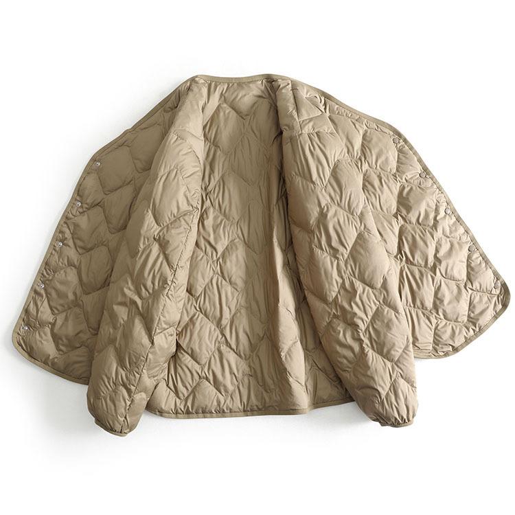 Autumn and winter collarless simple diamond loose and thin white duck down V-neck down jacket autumn and winter coat women