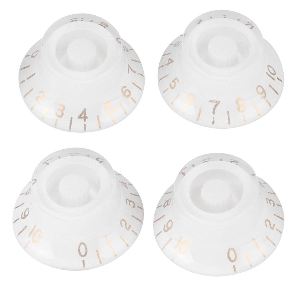 4Pcs Tone Control Knob Transparent Bell Volume Musical Instrument Accessories forGuitar BassWhite with Gold Letter