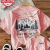 100% Cotton Women's T-Shirt Mountain Landscape Graphic Tee with "Take Me To The Wild" Slogan Casual Everyday Shirt Woman Girls