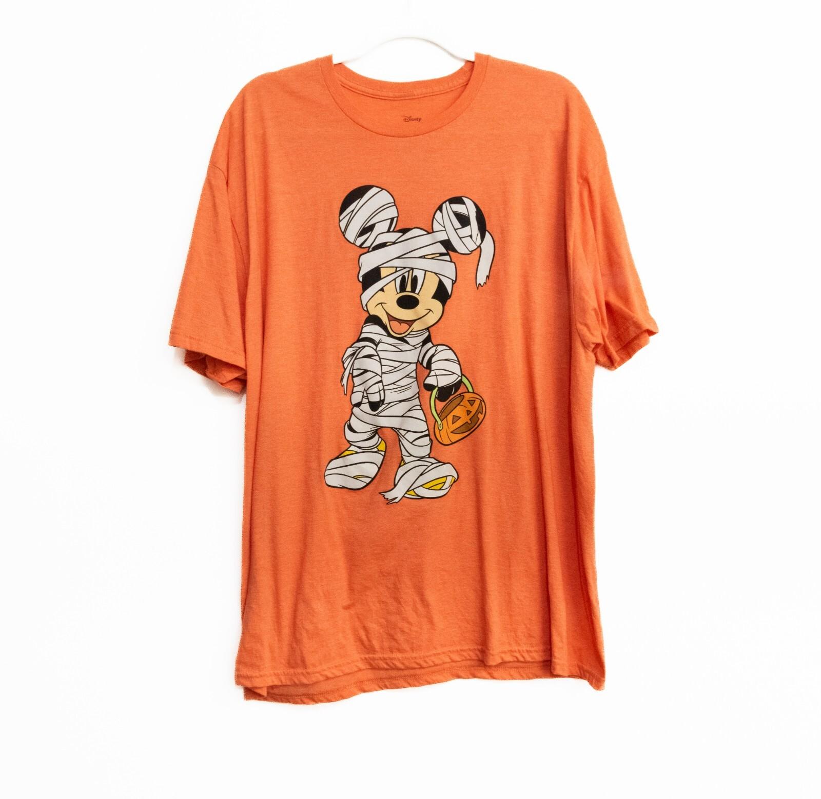Disney Womens Orange Polycotton T-Shirt Mummy Mickey Mouse Graphic Crew Neck 2XL L