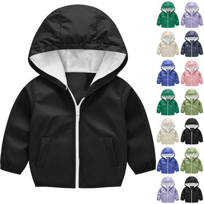 Children's Fashion Solid Color Cardigan Boys' And Girls' Waterproof Hooded Raincoat Outdoor Windproof Zipper Jacket