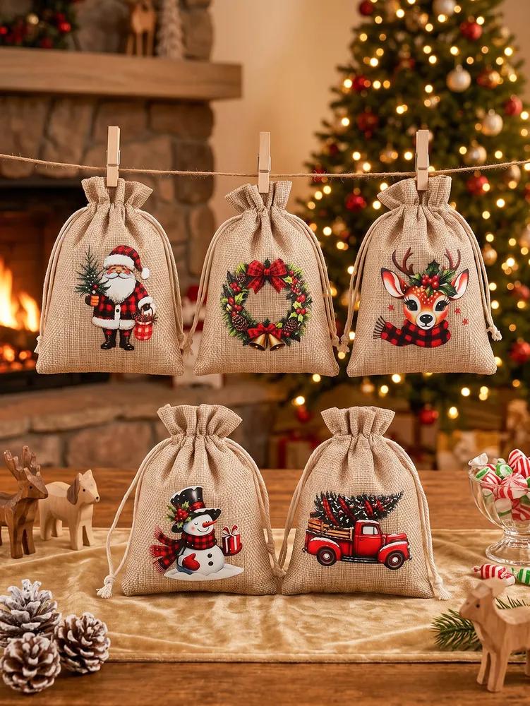 Fabric bags for storage, for Christmas gifts, linen gift bags 15 * 10 cm, 12 pcs.