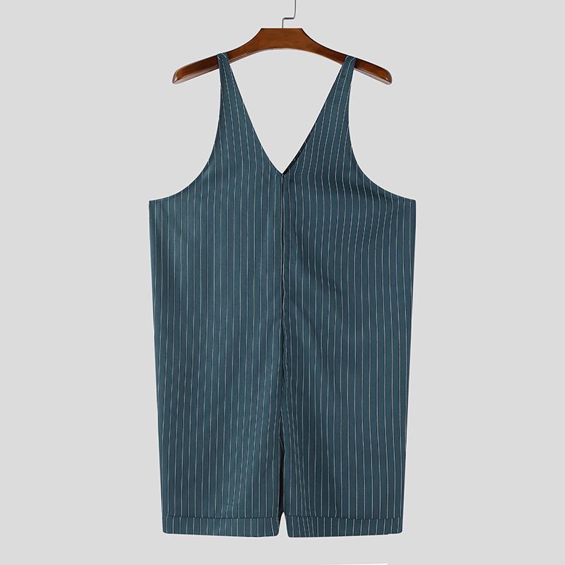 

INCERUN Mens Strap Sleeveless Striped Print Romper Jumpsuits Overalls 5XL синий