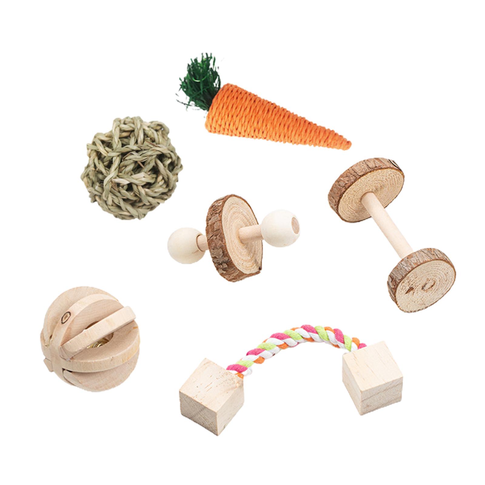 Hamster Chew Toy Natural Wood Ladder Swing Grass Treats Cage Accessories