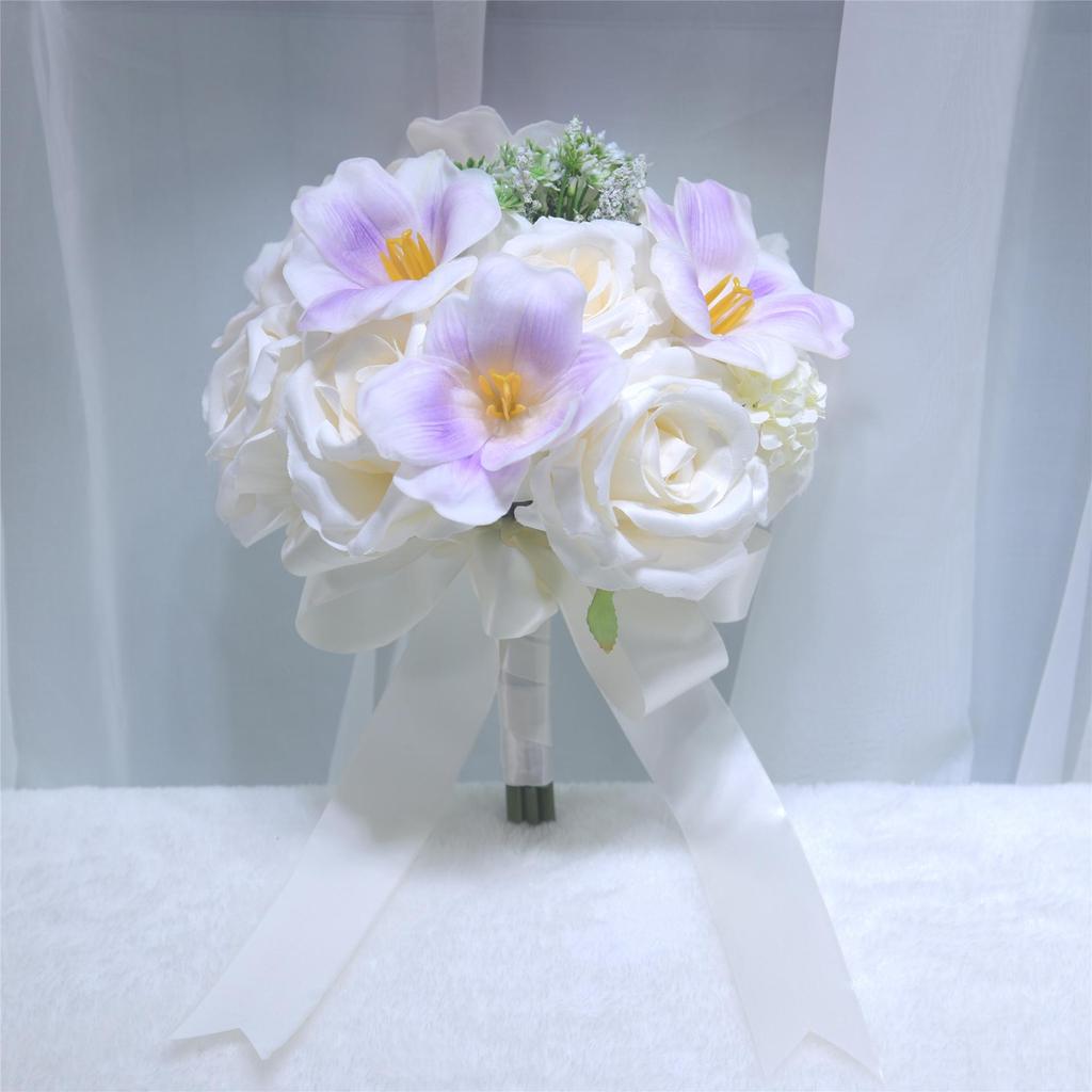 Elegant Bridal Bouquet: Preserved Tulips & Roses Wedding Photo Props - Handheld Simulation for Engagement.