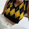 Holiday Autumn and Winter Personalized Fashion New Arrival Woolen Women's Clothing Sexy Plaid Color Contrast Short Sleeveless Vest Tops