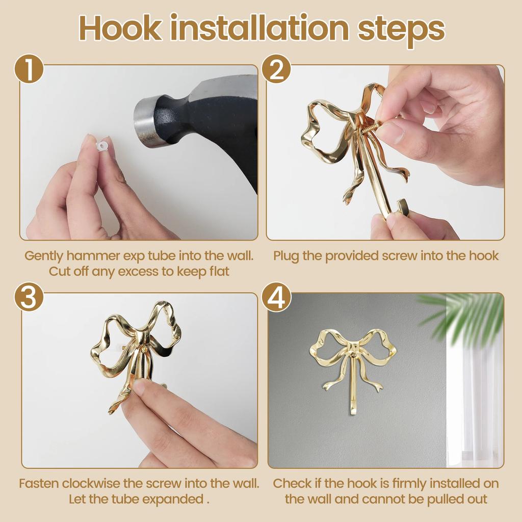 1/2Pcs Coat Hook Brass Retro Gold Bow-Shape Decorative Hook Wall-Mounted Clothes Rack for Home Bathroom Bedroom Towel Hooks