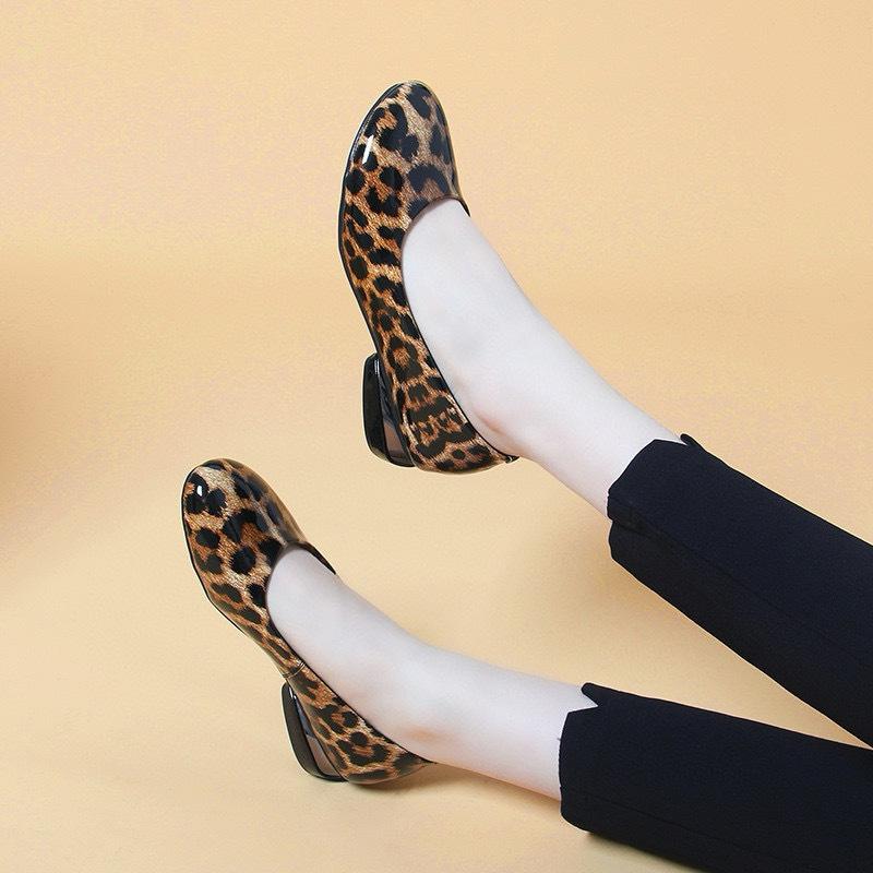 Shallow Flat Shoes Women's Spring and Summer Niche Personality Leopard Print One Pedal Low Heel