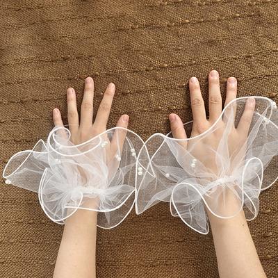 1Pair Nail Art Tulle Fake Pleated Cuff Photo Backgrounds For Nail Photography Nail Tips Display Embellish Pearls Tulle Sleeve