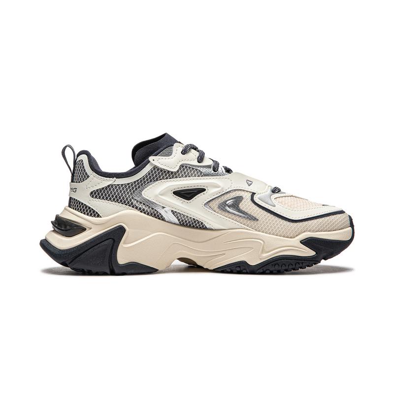 Li Ning CF Su Series Thousand Lines Strategy SS Shock Absorption Rebound Low Top Casual Shoes Women Casual Shoes Gray Off-White AGLU142-1