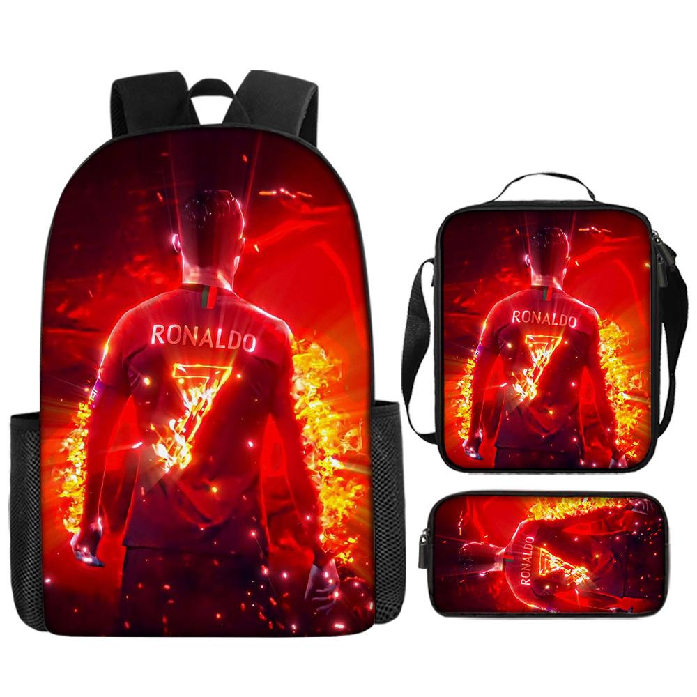 Sac à dos imprimé étoile de football Sac à dos scolaire trois pièces pour enfants Sac à dos dessin animé pour élève de l'école primaire Three-piece set