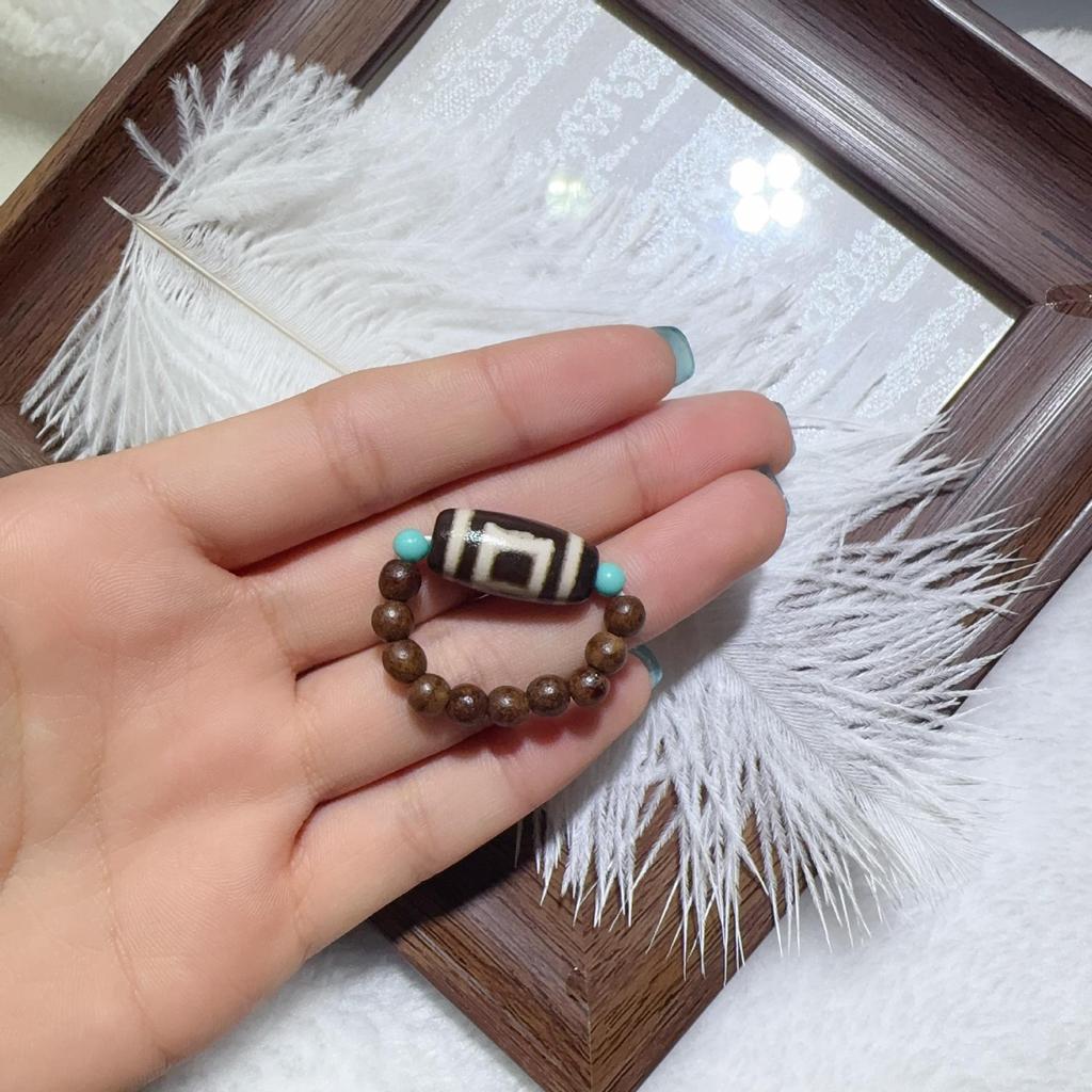 Second Gen Turquoise Amber Ring: Nine-Tailed Fox & Little Bear Wealth-Attracting Trendy Fashion Jewelry