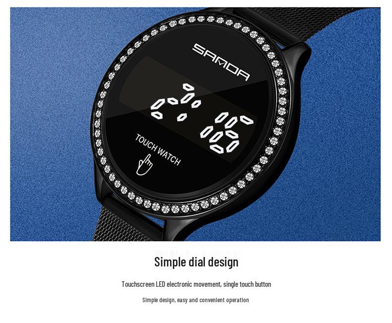 Sanda Stylish Touch Key Electronic Watch with Mesh Band - Creative Business Design.