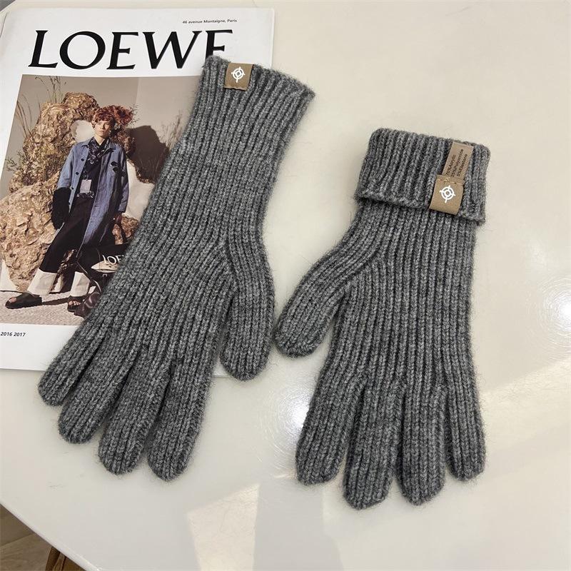 Blogger Knitted Five-finger Long Gloves Autumn and Winter Touch Screen Warm Solid Color Leaking Finger Gloves