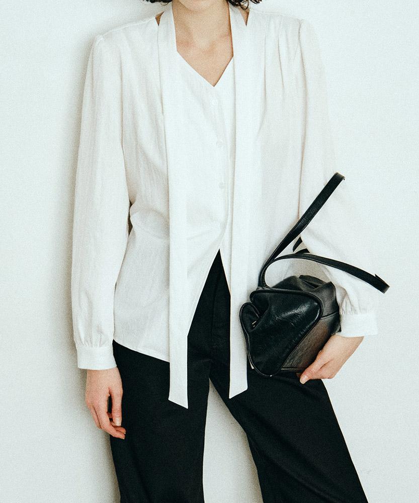 AAU Shirred Tie Blouse_Ivory