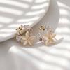 Geometric Sweet Five Petal Flower Zircon Stud Earrings Women European American High End Daily Dating Jewelry Gift