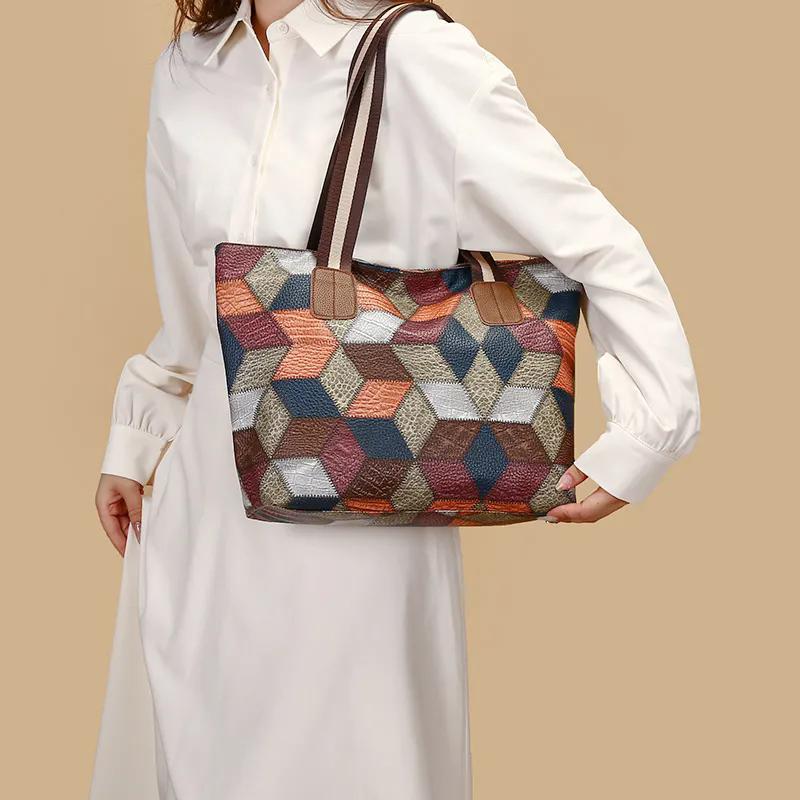 WTEMPO Retro Fashion Bestselling Soft Faux Leather Single Shoulder Bag High-end Versatile Women's Color-blocking Crossbody Tote Bags