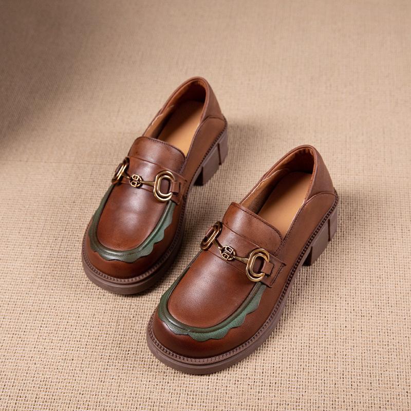 

Лоферы из коровьей кожи первого слоя женские осенние новые кожаные мягкая подошва мягкая поверхность британский стиль Брок ретро маленькие кожаные туфли женские 40 коричневый