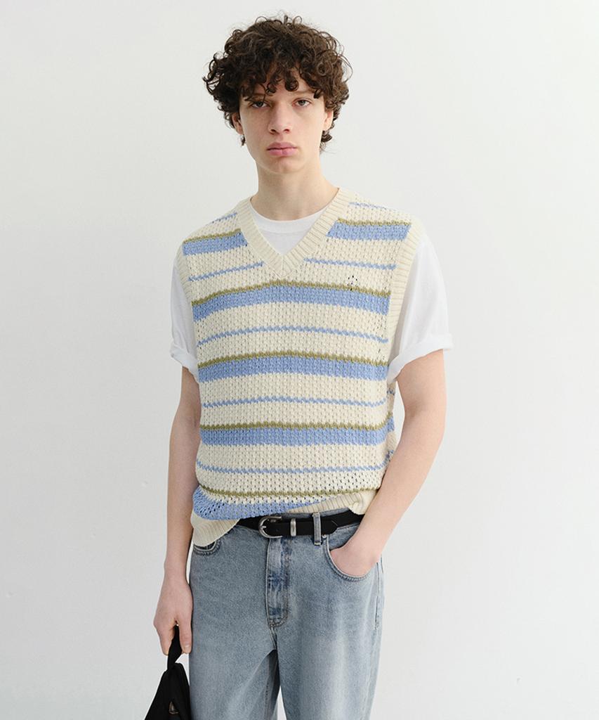 Deonseuteupomaen Chunky Striped Knit Vest_Unisex_Udsw6B130_Soft Blue
