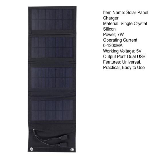 Składana ładowarka solarna 7W Wysoka moc wyjściowa Ochrona przed przeładowaniem/zwarciem Przenośny panel zasilania awaryjnego do telefonów wentylatorów
