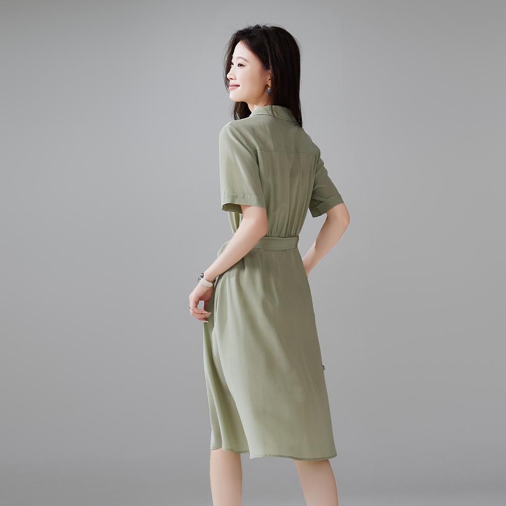 100% mulberry silk short sleeved shirt for women, versatile for summer commuting in 2026, medium to long length silk shirt for women
