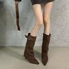 French two-wear boots women's pointed boots 2025 autumn and winter new slope heel boots but knee mid-tube pants tube boots
