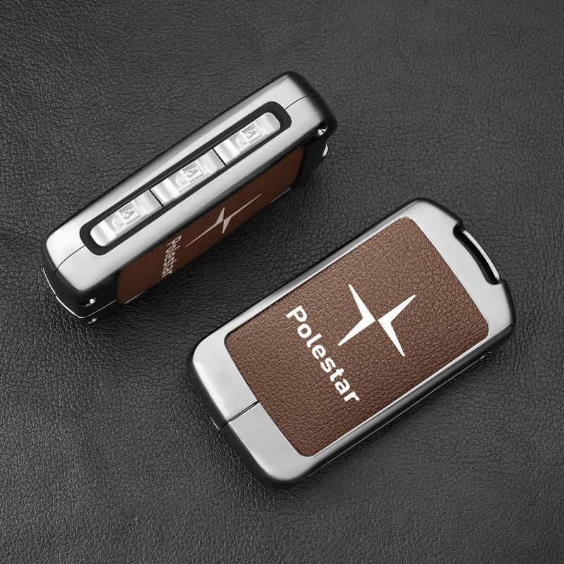 drvfj6 Car Smart Remote Key Case Full Leather Cover Protection Holder Shell For Volvo Polestar 2 Polestar 3 2023 2024 Keyless Keychain
