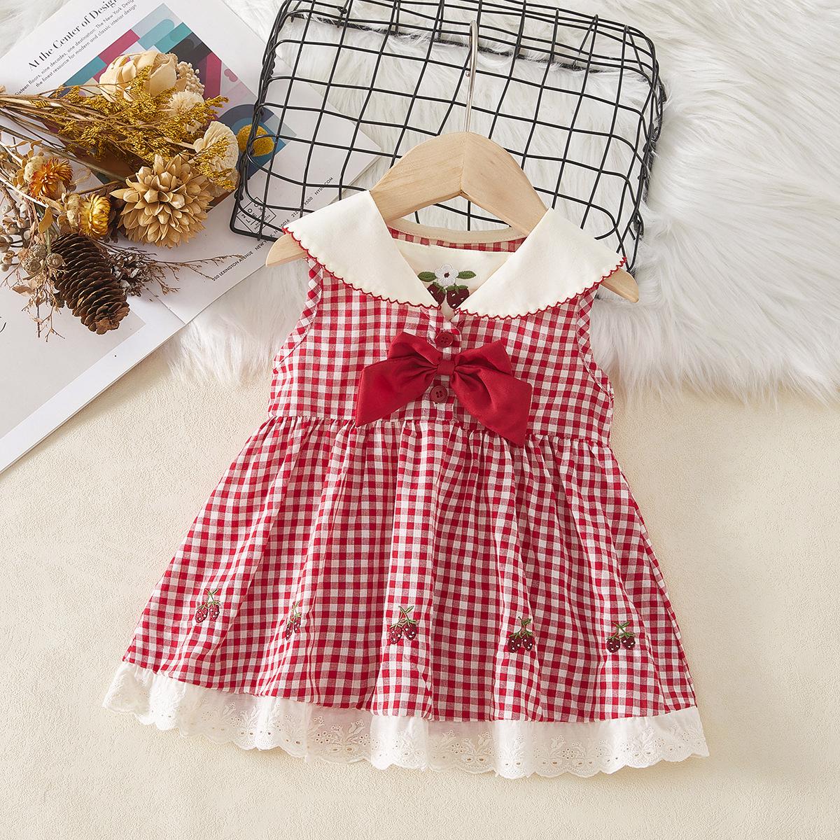 

Летнее платье для девочек темно-синего цвета с вышивкой вишен на воротнике – Принцесса в стиле колледжа 12/110cm красный