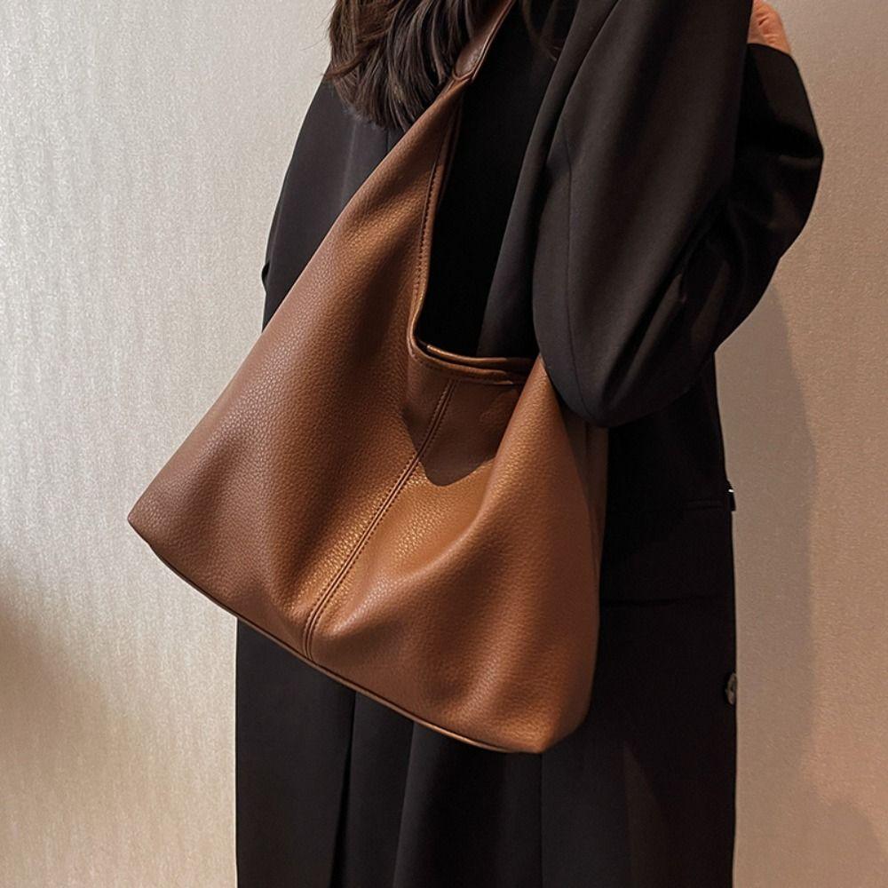 Solid Color Lichee Pattern Tote Bag Korean Style Underarm Packs Large Capacity Handbag  Outdoor