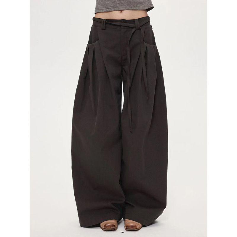 

Women High Waist Pants Autumn Retro Cargo Wide Leg Pants Women s Curved Straight Floor Length Loose Casual Trouser S холодний колір чорний