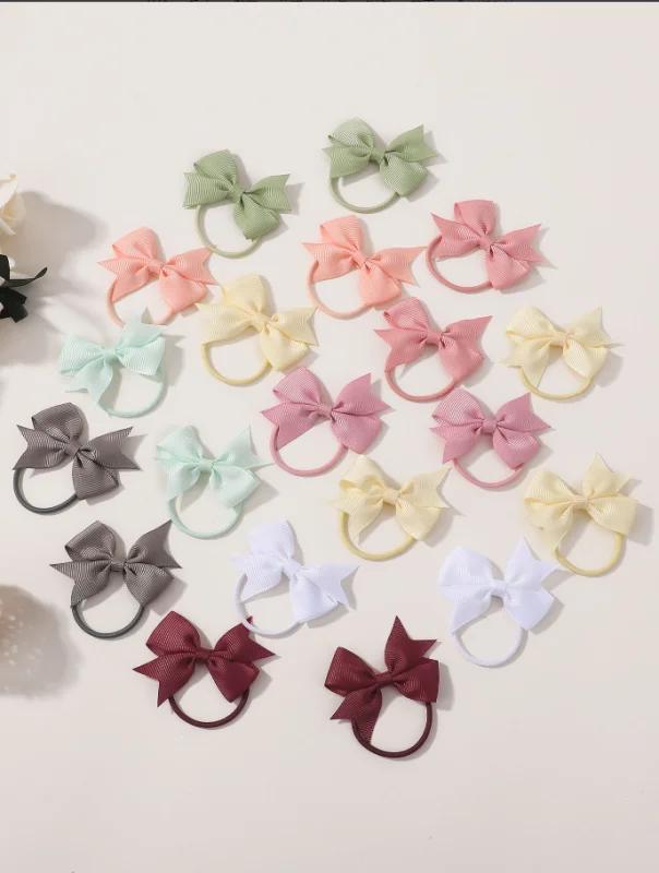 20Pcs/lot 2.1inch Lovely Bowknot Hairband Ribbon Head Rope for Girls Boutique Headwear Kids Hair Accessories Gifts