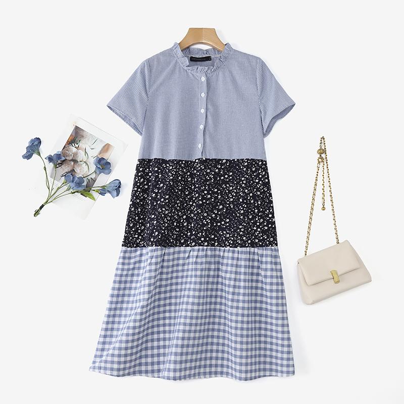 

ZANZEA Женское повседневное платье с круглым вырезом и короткими рукавами в клетку 5XL светло-синий