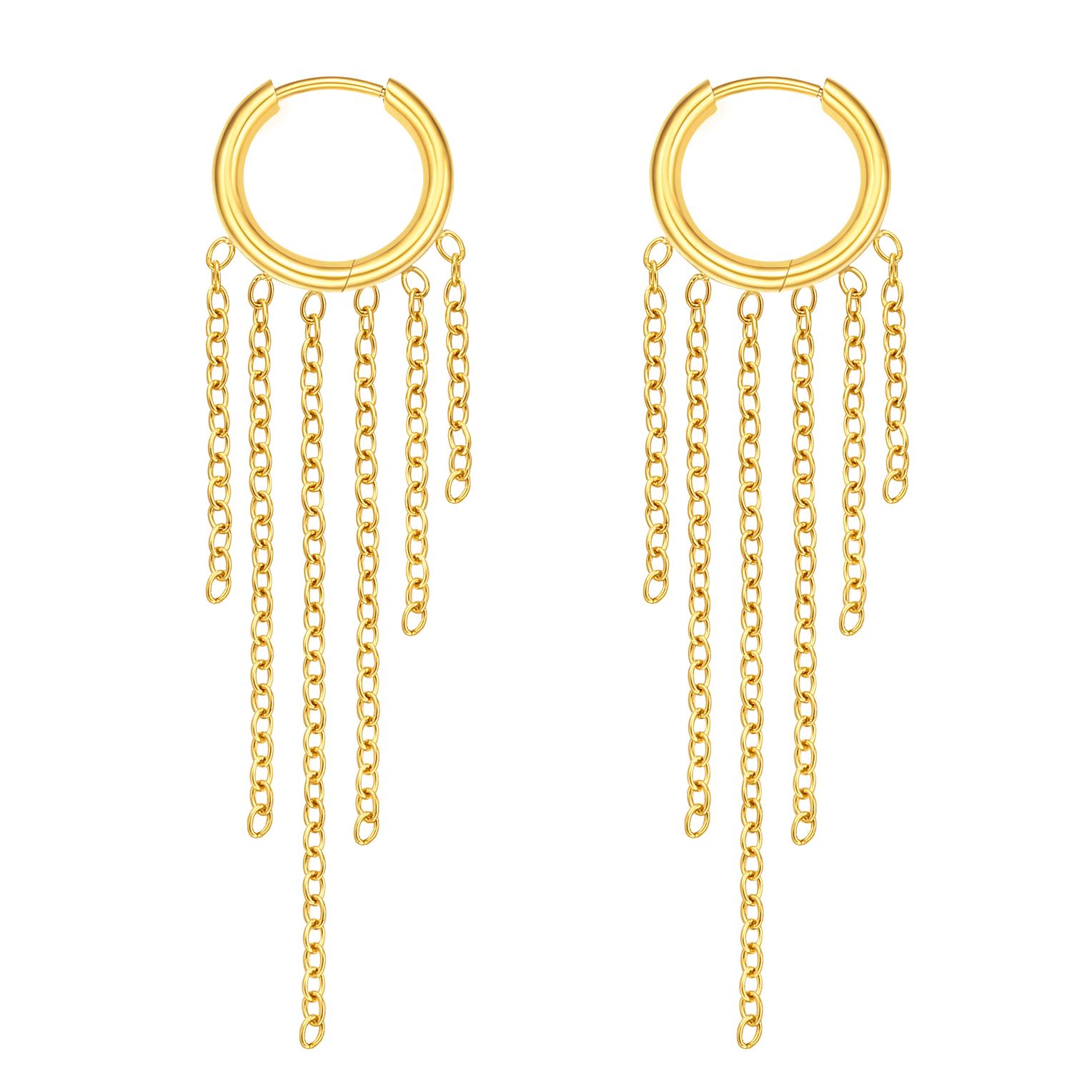 

Women’s Tassel Hoop Earrings Stainless Steel Huggie Dangle Chain Earrings