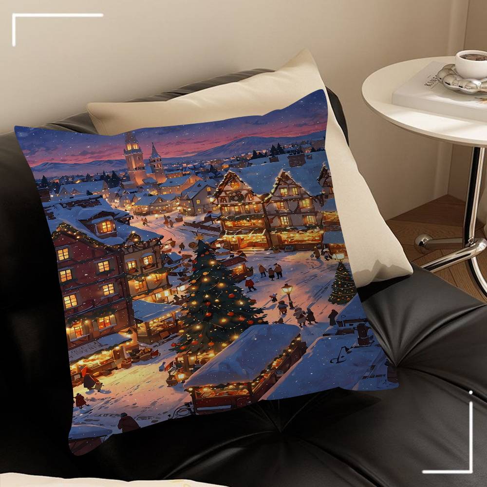 Winter Holiday Town Cushion Cover Car Throw Pillow Case For Sofa Car Christmas Gift 40x40cm 45x45cm