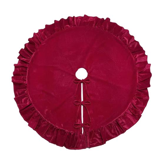Velvet Christmas Tree Skirt 48 Inch Ruffled Holiday Tree Skirt Rustic Xmas Tree Decoration Soft Festive Tree Apron for Cozy Celebrations
