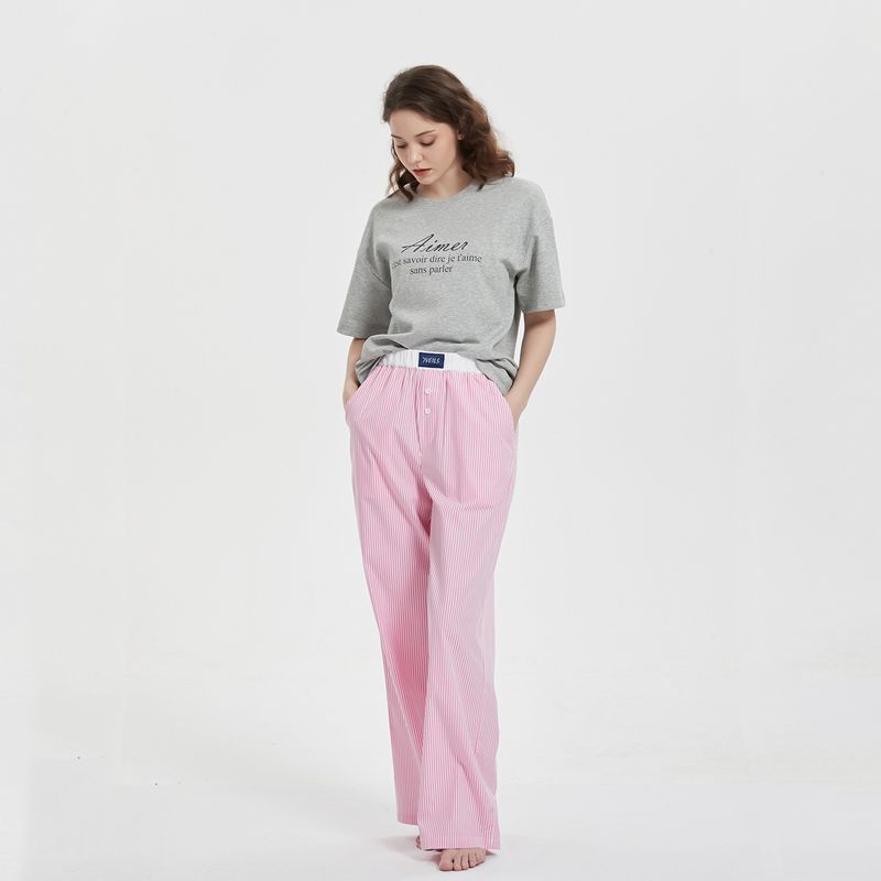 Classic Blue and White Stripes Cotton Women's Long-Sleeved Shorts Pajamas