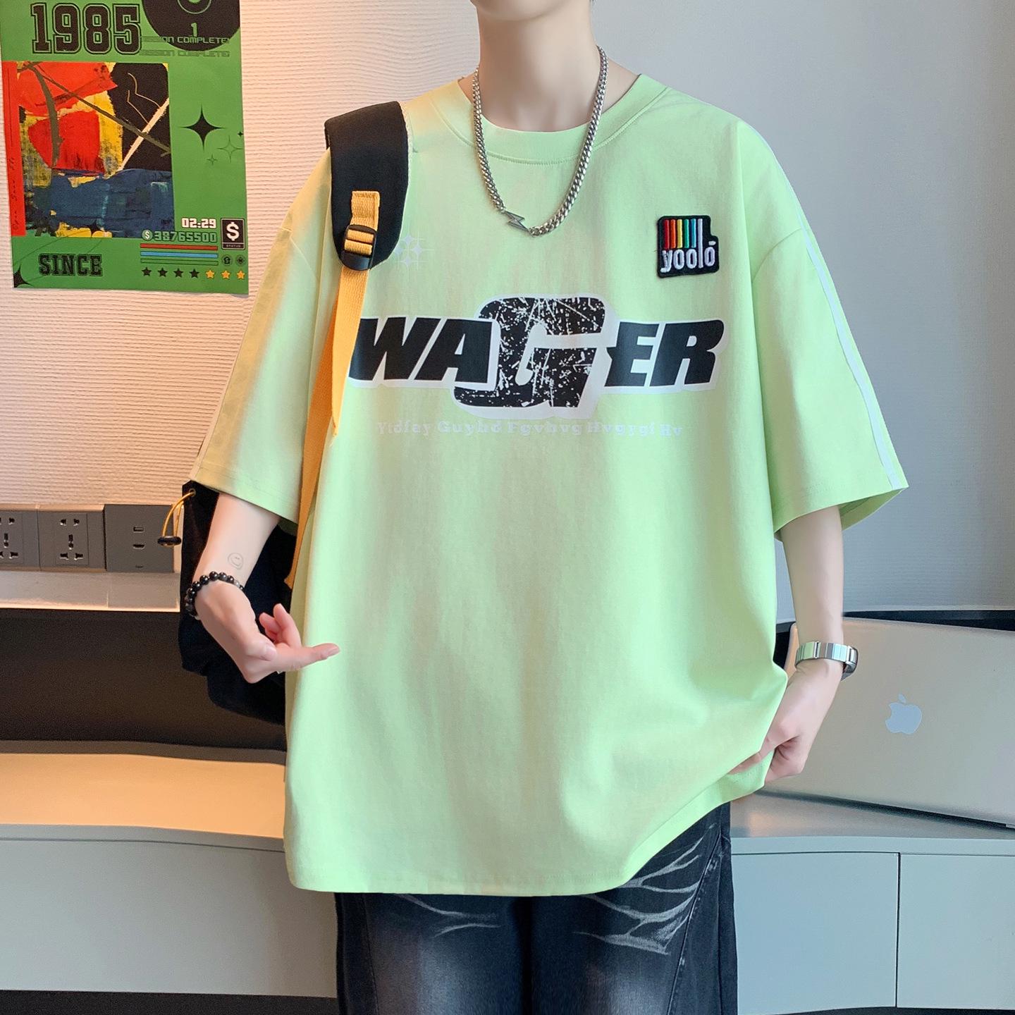 Teen Boys Summer Short-Sleeve Cool Loose T-shirt, Versatile Printed Pullover for College Students and Sports 2XL