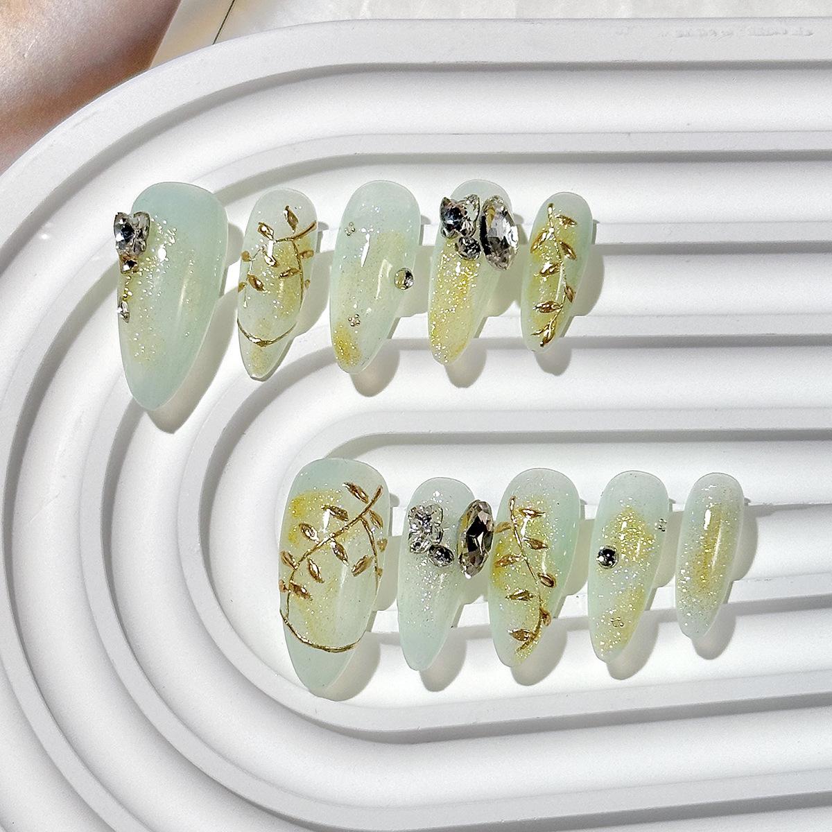 

Ручная работа Миндалевидные Ногти Кошачий Глаз с Эффектом Отбеливания - Изысканные Накладные Ногти для Ношения