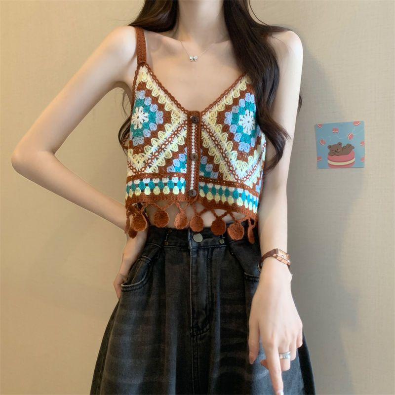 Letní úzký tílko s květinovým vzorem v bohémském etnickém stylu